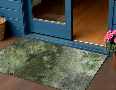 3' X 5' Green And Ivory Abstract Washable Indoor Outdoor Area Rug
