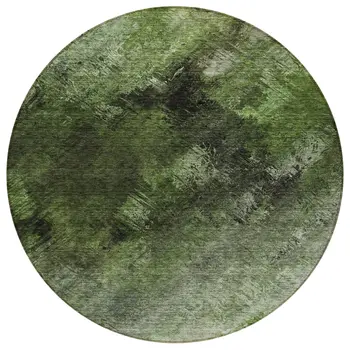 8' Green And Ivory Round Abstract Washable Indoor Outdoor Area Rug