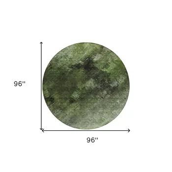 8' Green And Ivory Round Abstract Washable Indoor Outdoor Area Rug