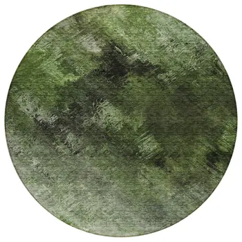 8' Green And Ivory Round Abstract Washable Indoor Outdoor Area Rug