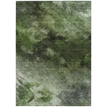 8' X 10' Green And Ivory Abstract Washable Indoor Outdoor Area Rug