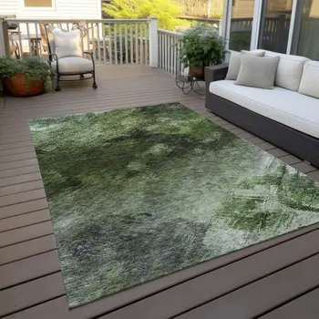 8' X 10' Green And Ivory Abstract Washable Indoor Outdoor Area Rug