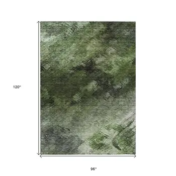 8' X 10' Green And Ivory Abstract Washable Indoor Outdoor Area Rug