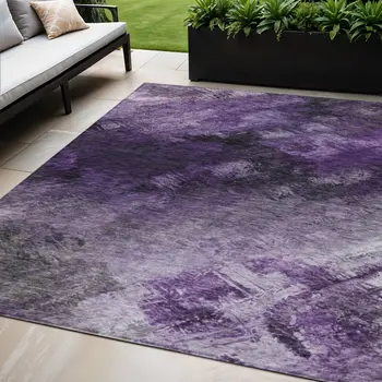 5' X 8' Purple Eggplant And Lavender Abstract Washable Indoor Outdoor Area Rug