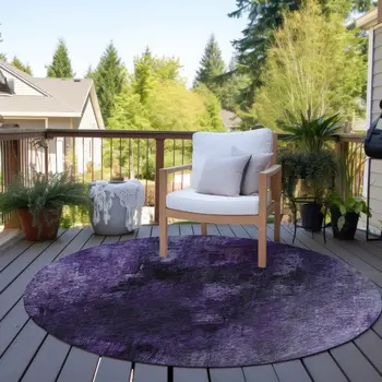 8' Purple Eggplant And Lavender Round Abstract Washable Indoor Outdoor Area Rug