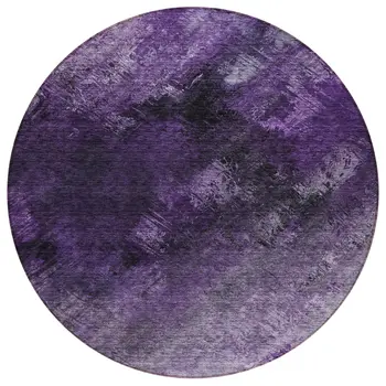 8' Purple Eggplant And Lavender Round Abstract Washable Indoor Outdoor Area Rug