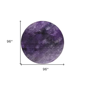 8' Purple Eggplant And Lavender Round Abstract Washable Indoor Outdoor Area Rug