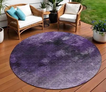 8' Purple Eggplant And Lavender Round Abstract Washable Indoor Outdoor Area Rug