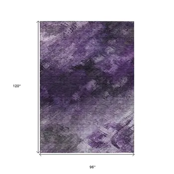 8' X 10' Purple Eggplant And Lavender Abstract Washable Indoor Outdoor Area Rug