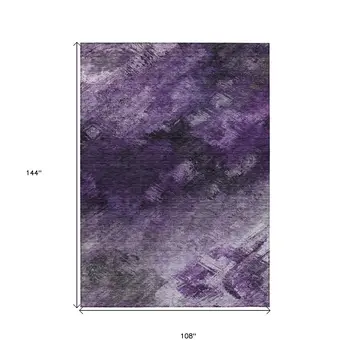 9' X 12' Purple Eggplant And Lavender Abstract Washable Indoor Outdoor Area Rug