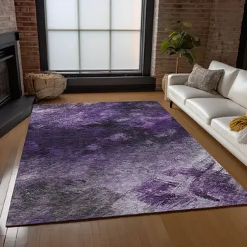 9' X 12' Purple Eggplant And Lavender Abstract Washable Indoor Outdoor Area Rug