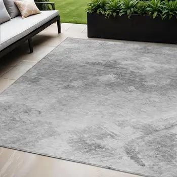 5' X 8' Silver Gray And Ivory Abstract Washable Indoor Outdoor Area Rug