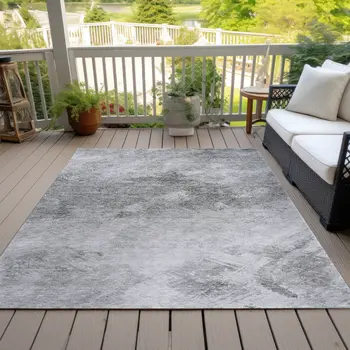 5' X 8' Silver Gray And Ivory Abstract Washable Indoor Outdoor Area Rug
