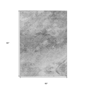 5' X 8' Silver Gray And Ivory Abstract Washable Indoor Outdoor Area Rug