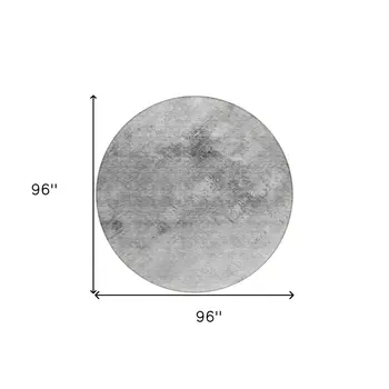 8' Silver Gray And Ivory Round Abstract Washable Indoor Outdoor Area Rug