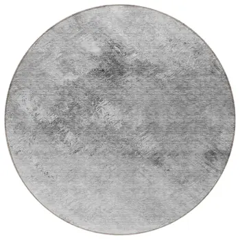 8' Silver Gray And Ivory Round Abstract Washable Indoor Outdoor Area Rug