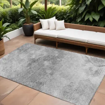 8' X 10' Silver Gray And Ivory Abstract Washable Indoor Outdoor Area Rug