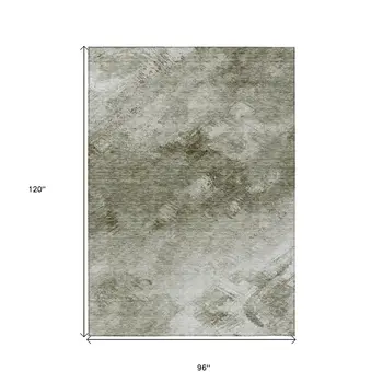 8' X 10' Taupe Beige And Brown Abstract Washable Indoor Outdoor Area Rug