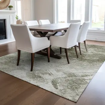 9' X 12' Taupe Beige And Brown Abstract Washable Indoor Outdoor Area Rug