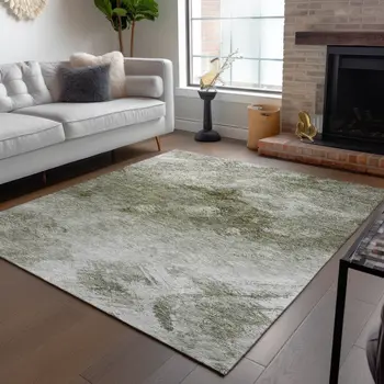 10' X 14' Taupe Beige And Brown Abstract Washable Indoor Outdoor Area Rug