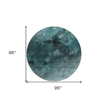 8' Teal Blue Aqua And Gray Round Abstract Washable Indoor Outdoor Area Rug