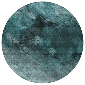 8' Teal Blue Aqua And Gray Round Abstract Washable Indoor Outdoor Area Rug