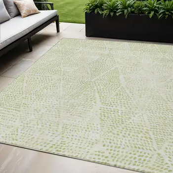 5' X 8' Artichoke Green And Ivory Geometric Washable Indoor Outdoor Area Rug