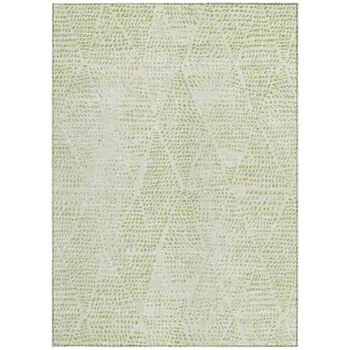 5' X 8' Artichoke Green And Ivory Geometric Washable Indoor Outdoor Area Rug