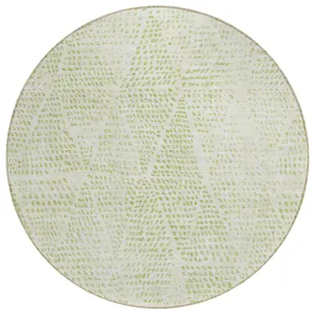8' Artichoke Green And Ivory Round Geometric Washable Indoor Outdoor Area Rug