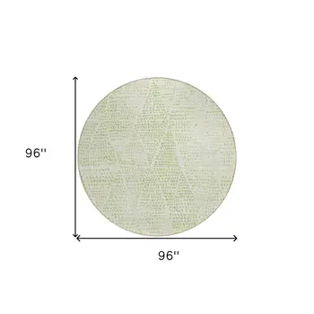 8' Artichoke Green And Ivory Round Geometric Washable Indoor Outdoor Area Rug