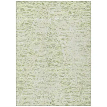 9' X 12' Artichoke Green And Ivory Geometric Washable Indoor Outdoor Area Rug