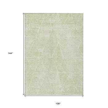 9' X 12' Artichoke Green And Ivory Geometric Washable Indoor Outdoor Area Rug