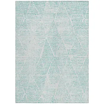 3' X 5' Aqua And Ivory Geometric Washable Indoor Outdoor Area Rug