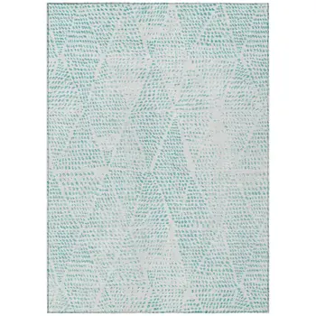 5' X 8' Aqua And Ivory Geometric Washable Indoor Outdoor Area Rug