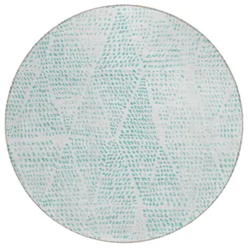 8' Aqua And Ivory Round Geometric Washable Indoor Outdoor Area Rug