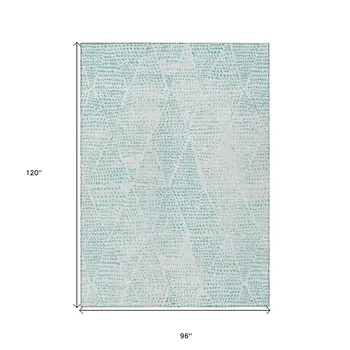 8' X 10' Aqua And Ivory Geometric Washable Indoor Outdoor Area Rug