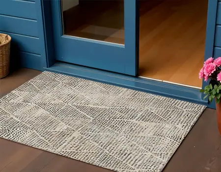 3' X 5' Beige Ivory And Black Geometric Washable Indoor Outdoor Area Rug