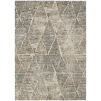 3' X 5' Beige Ivory And Black Geometric Washable Indoor Outdoor Area Rug