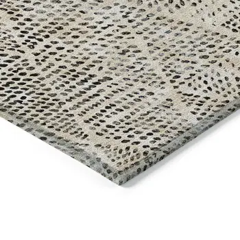 3' X 5' Beige Ivory And Black Geometric Washable Indoor Outdoor Area Rug