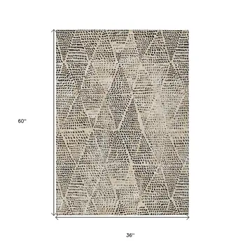 3' X 5' Beige Ivory And Black Geometric Washable Indoor Outdoor Area Rug