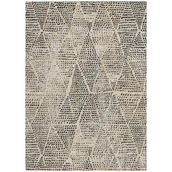 3' X 5' Beige Ivory And Black Geometric Washable Indoor Outdoor Area Rug