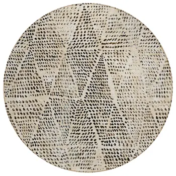 8' Beige Ivory And Black Round Geometric Washable Indoor Outdoor Area Rug