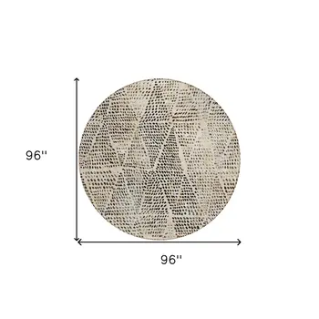 8' Beige Ivory And Black Round Geometric Washable Indoor Outdoor Area Rug