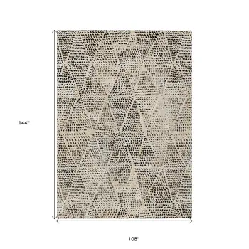 9' X 12' Beige Ivory And Black Geometric Washable Indoor Outdoor Area Rug