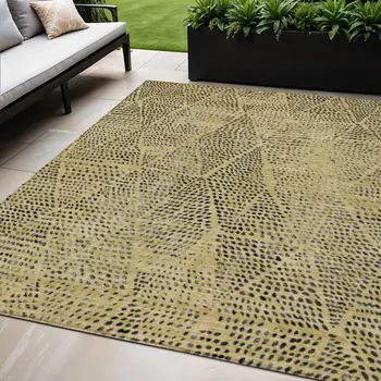 5' X 8' Gold Black And Charcoal Geometric Washable Indoor Outdoor Area Rug