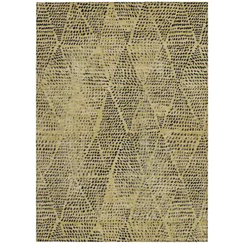 5' X 8' Gold Black And Charcoal Geometric Washable Indoor Outdoor Area Rug
