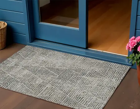 3' X 5' Gray Beige And Black Geometric Washable Indoor Outdoor Area Rug