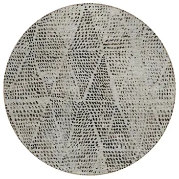 8' Gray Beige And Black Round Geometric Washable Indoor Outdoor Area Rug