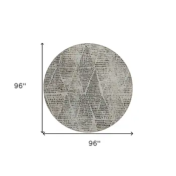 8' Gray Beige And Black Round Geometric Washable Indoor Outdoor Area Rug