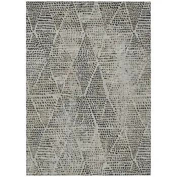 10' X 14' Gray Beige And Black Geometric Washable Indoor Outdoor Area Rug